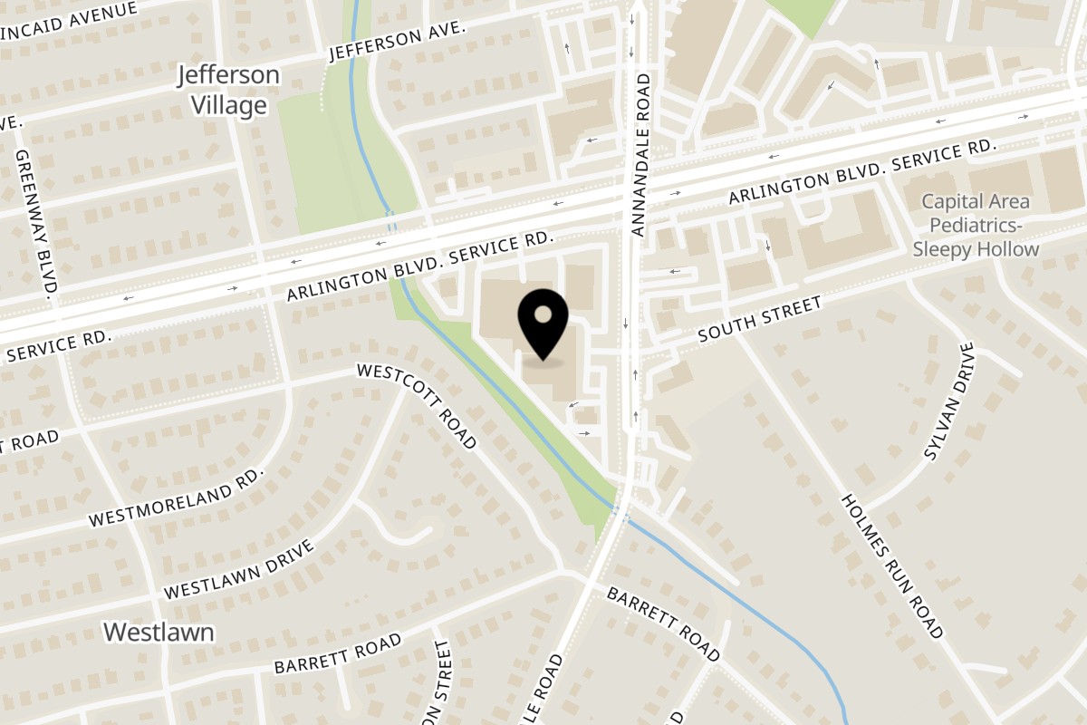 Map showing the location of Anthony's Restaurant on 3000 Annandale Rd in Falls Church